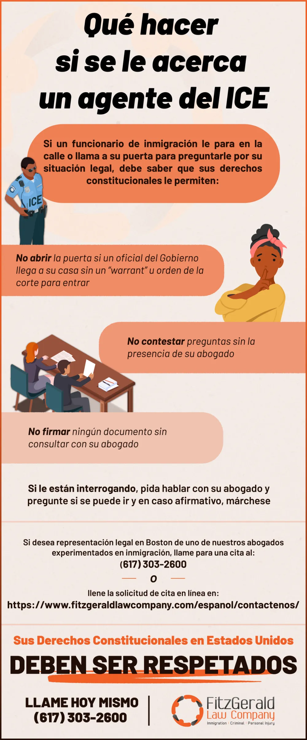 Spanish poster: Your rights when ICE approaches. Don't open, don't sign, don't answer without a lawyer.